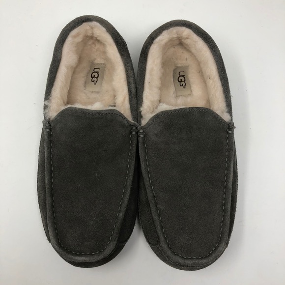 UGG Ascot Slipper Mens 9 Charcoal Grey Suede Shearling‎ Lined Comfort Cozy main image 8